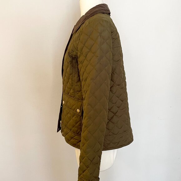 J Crew Dark Olive Green Quilted Barn Jacket with Brown Corduroy Collar Small - Picture 5 of 10